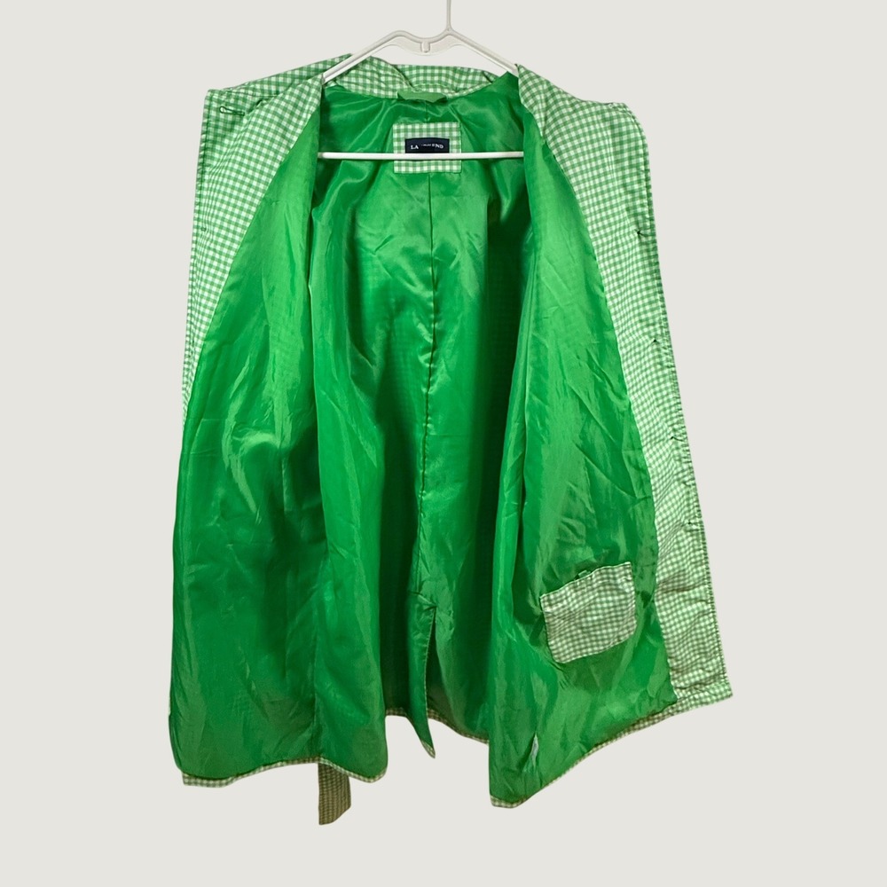 Lands End Green Gingham Hooded Raincoat Trench Belted Plus Size 1X 16W-18W - Picture 10 of 16